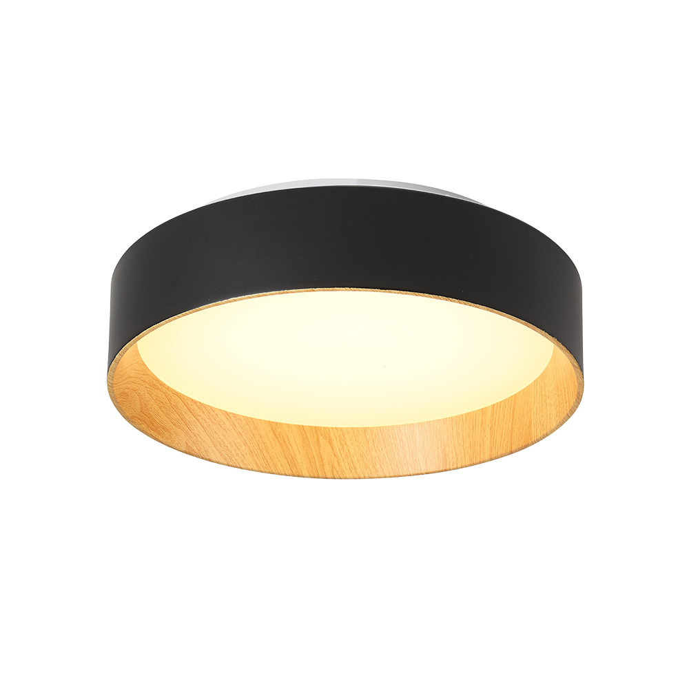 PLAFON MADERA LED 40CM 24W 3000K  REDONDO NEGRO